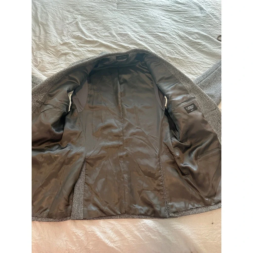 Lauren Ralph Lauren Mens Slim Fit Herringbone Blazer Jacket Black White 40R